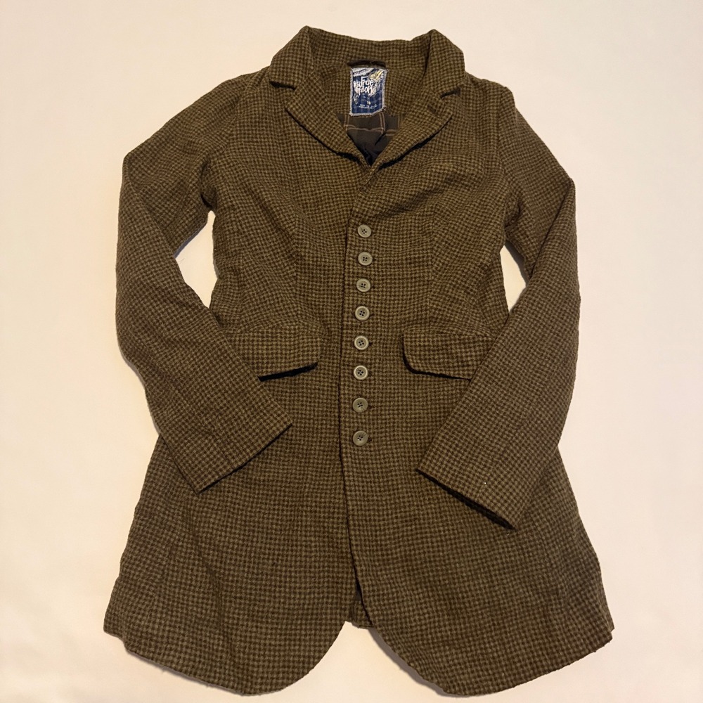 Free People Blazer Women 10 Green Brown Wool Houndstooth Victorian Y2K 2000s